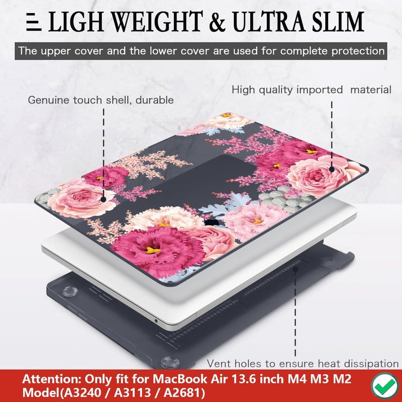 CISSOOK Laptop Cover, Hard Shell Case with Keyboard Cover for MacBook Air 13.6 inch M3 A3113 & M2 A2681, Gorgeous Flowers - Image 4